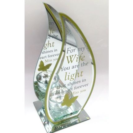 Wife Glass Memorial Tealight Holder Glass Double 20 CM with Verse Grief