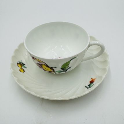 Nymphenburg Teacup & Saucer Porcelain Germany Welle Ribbed 1632 Floral Antique