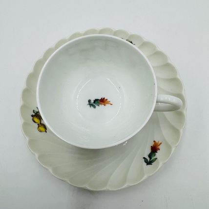 Nymphenburg Teacup & Saucer Porcelain Germany Welle Ribbed 1632 Floral Antique