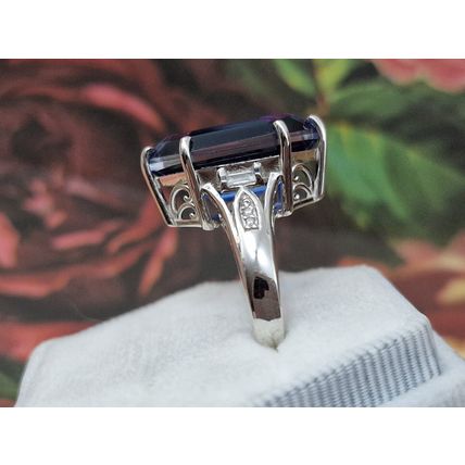 Minas Gerais Twilight Quartz Fancy Cut Ring Sz P½- Q Platinum Overlay 925 Silver