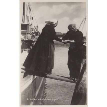 Walking The Plank Holland Boat Sailor Helps Old Lady RPC Postcard