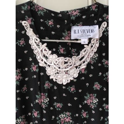 Vintage R J Stevens Carol Escritor Womens Size 4 P Black Pink Floral Dress 90s