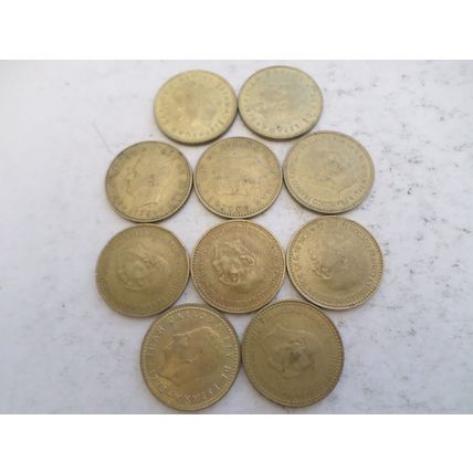 Spain - 10 differently dated - 1 peseta coins - date run 1971 / 1980