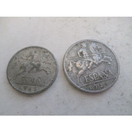Spain - 2 different coins - dated 1945 - cinco and diez cents