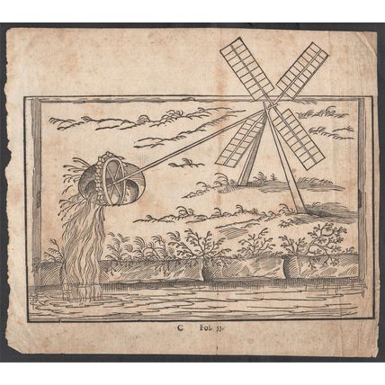 ANCIENT IRRIGATION SYSTEM - WATER WHEEL WINDMILL ANTIQUE PRINT