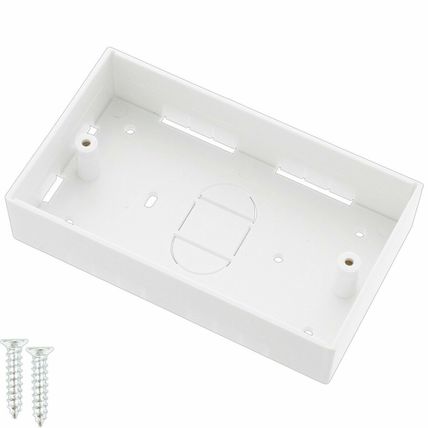 DOUBLE GANG 2 Twin Back Box White Pattress Electrical Socket 32mm Shallow Cavity