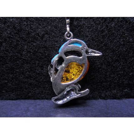 Amber and Turquoise 925 Silver Kingfisher Pendant