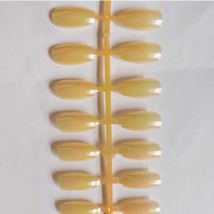 24 False Nails Yellow Gold Coffin Ballerina Press On Set Chrome Metallic mirror
