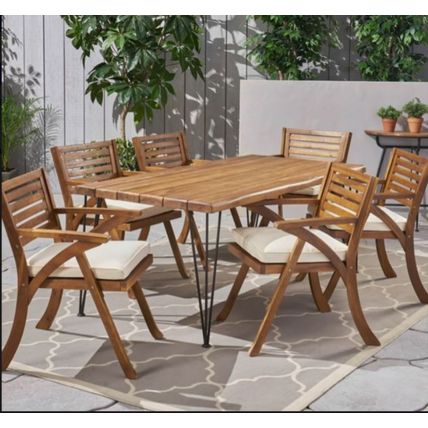 Hermosa Acacia Wood Arm Chairs (Set of 2) Water-Resistant Cushions, Outdoor Seat