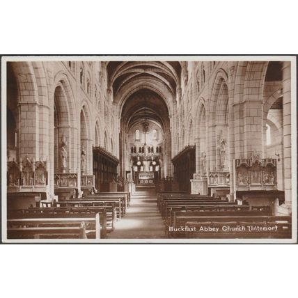 Interior, Buckfast Abbey Church, Devon, 1937 - RP Postcard
