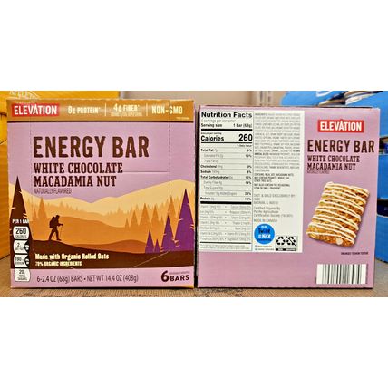 Elevation Energy White Chocolate Macadamia Nut Bar 14.4oz 408g (2 Boxes)