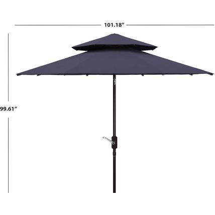 SAFAVIEH Outdoor Athens Navy and White 9-Foot Double Top Crank UV Protected Umbr