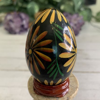 VTG Wooden Easter Egg Ukrainian Pysanky Pisanky Pysanka Hand Painted With Stand