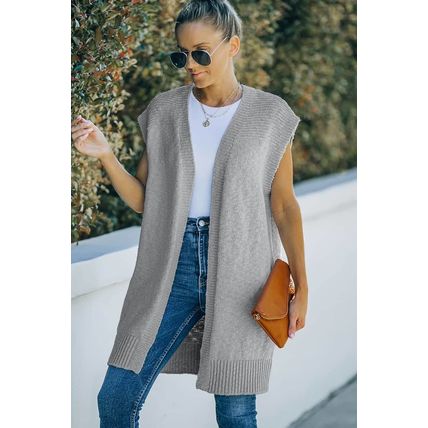 Gray Basic Vest Cardigan Sweater