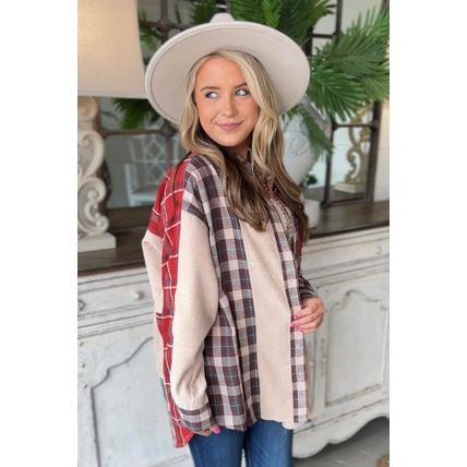 Plaid Corduroy Patchwork Shacket