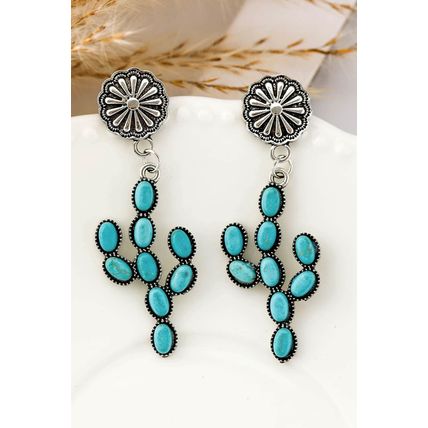 Green Western Turquoise Cactus Daisy Earring