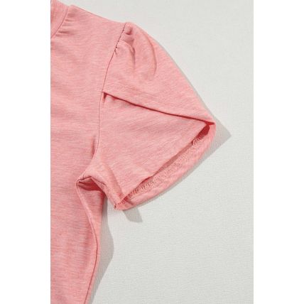 Rose Tan Fashion Petal Sleeve V Neck T Shirt