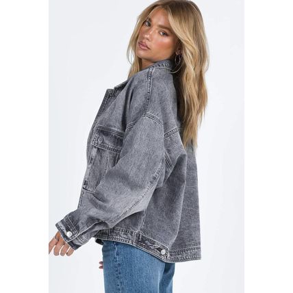 Gray Chest Pockets Drop Shoulder Loose Denim Jacket