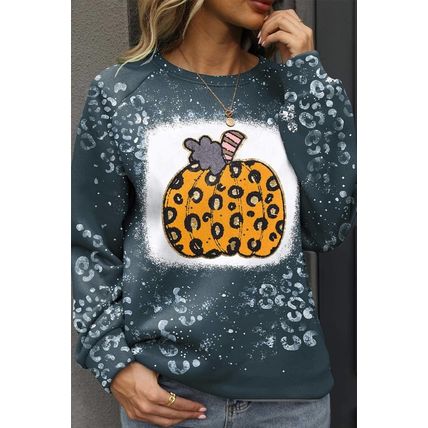 Blue Leopard Pumpkin Ink Plash Printed Halloween Sweatshirt