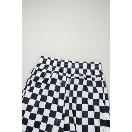 Black Checkered Print High Waist Casual Shorts