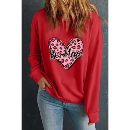 Red Be mine Leopard Heart Printed Valentines Sweatshirt