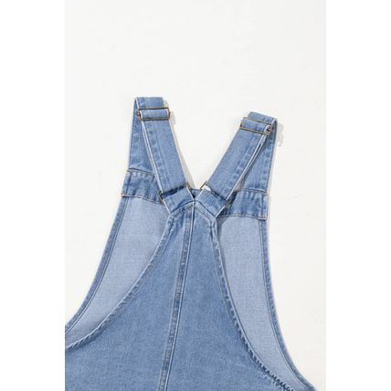 Beau Blue Wide Strap Button Front Pocketed Denim Mini Dress