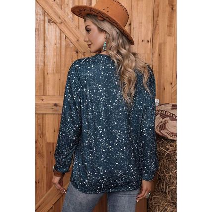 Navy Tie-dyed Crew Neck Pullover Sweatshirt