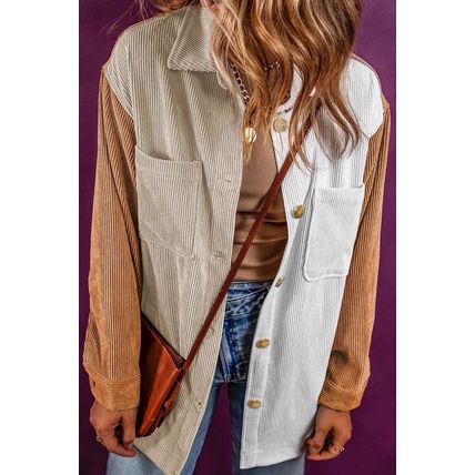 Multicolour Corduroy Colorblock Loose Shacket