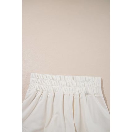 Beige 2pcs Cropped Tee and Ruffle High Waist Skort Set