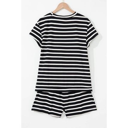 Black White Striped Short Sleeve Top and Shorts Set