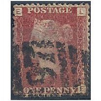 1858 SG43 1d Red Plate 124 Good Used Check Letters "LE".