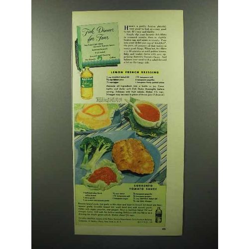 1948 Mazola Salad Oil Ad - Fish Dinner for Four