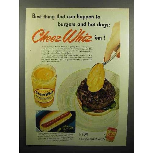 1956 Kraft Cheez Whiz Ad - Burgers and Hot Dogs