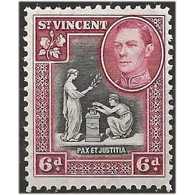 St Vincent 1938 SG155 6d Black & Lake Mounted Mint . .. .