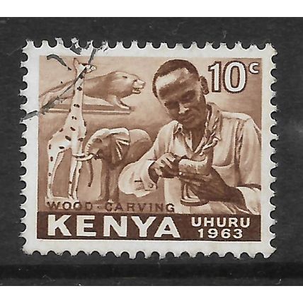 KENYA 1963 INDEPENDENCE 10c BROWN WOOD CARVING SG 2 FINE USED#