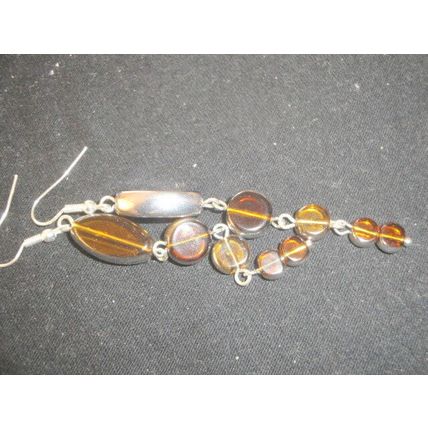 Different silver dipped ochre yellow & coffee crystal glass swing earrings