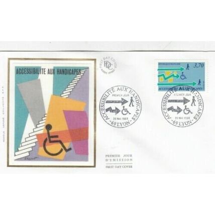 France 1988 Accessibilite aux Handicapes Silk FDC Paris cancel Unaddressed VGC