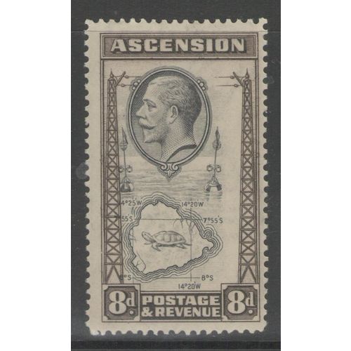 Ascension KGV 1934 8d Black & Sepia Mounted Mint MM SG 27 Sc 29 stamp map island