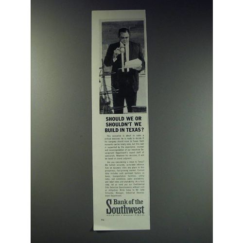 1963 Bank of the Southwest Ad - Should we or shouldn't we build in Texas?