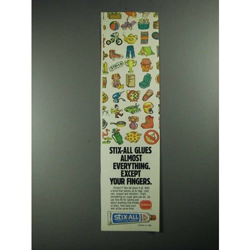 1987 Borden Stix All Ad - Glues Almost Everything Except Your Fingers