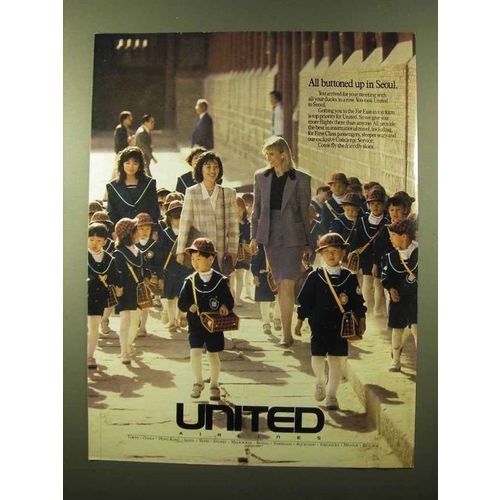 1989 United Airlines Ad - All Buttoned Up in Seoul