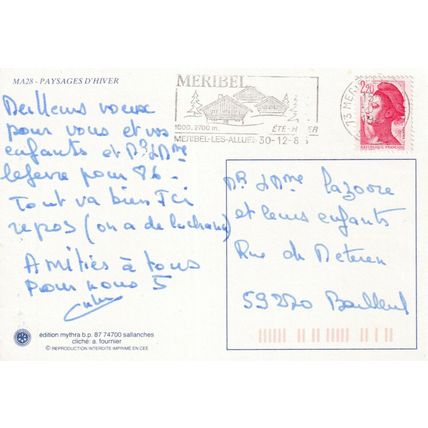 Meribel Paysages D'Hiver France Postcard 1985 used VGC