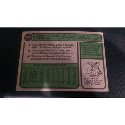 1974 Topps Card # 512 Joe Lahoud Very Good (3) California Angels