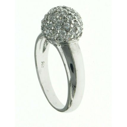 New Real Solid 925 Sterling Silver Fashion Disco 10 mm Dome Ball Pave Ring Band