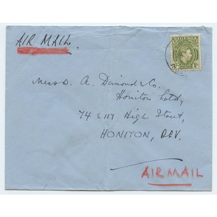 Nigeria Postal History Cover 1950 Postmarked USA Stamp on the back Air Mail