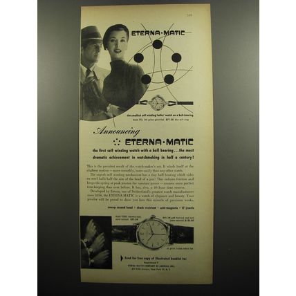 1952 Eterna-Matic Watches Advertisement