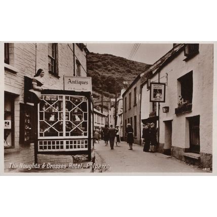 Polperro Cornwall Noughts and Crosses Hotel Antiques Shop Real Photo Postcard
