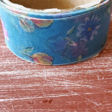 Organza Ribbon - Blue Floral Sheer - 1.5" x 1 yard - Sold by the Yard