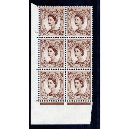 Sg578 5d Brown wmk 179 cream paper cylinder 1 dot MINT NEVER HINGED (G301)