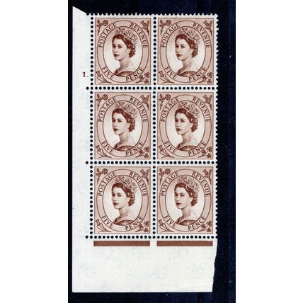 Sg578 5d Brown wmk 179 cream paper cylinder 1 dot MINT NEVER HINGED (G301)